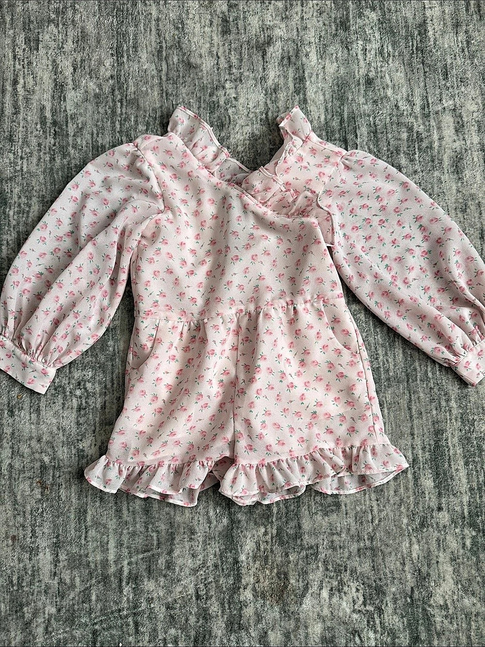 Janie and Jack Floral Ruffle Romper in Pink & White Size 3